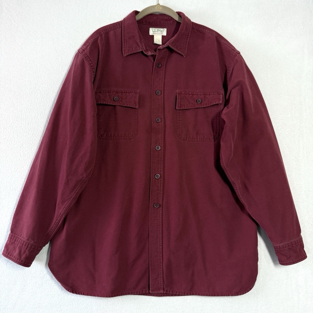 LL Bean Shirt Mens XL Chamois Cloth Maroon‎ Red Long Sleeve Button Up Flannel
